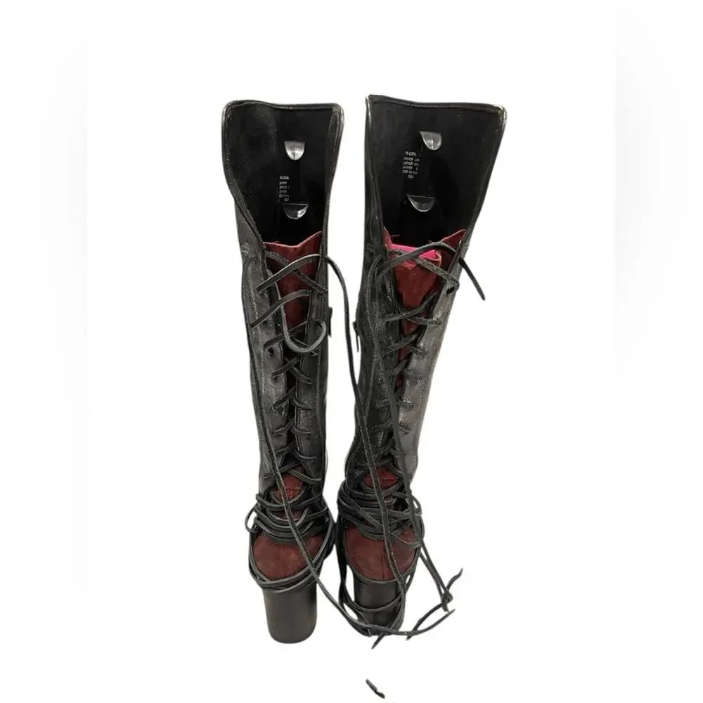 FREEBIRD Coal Black Size 9 M Distressed Lace Up Boho Equestrian Riding Boots